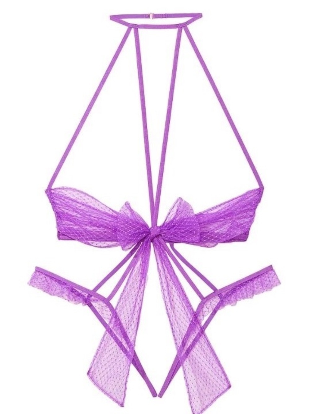 Victoria’s Secret Women’s XXL Purple Bow Mesh Open-Cup Crotchless Playsuit